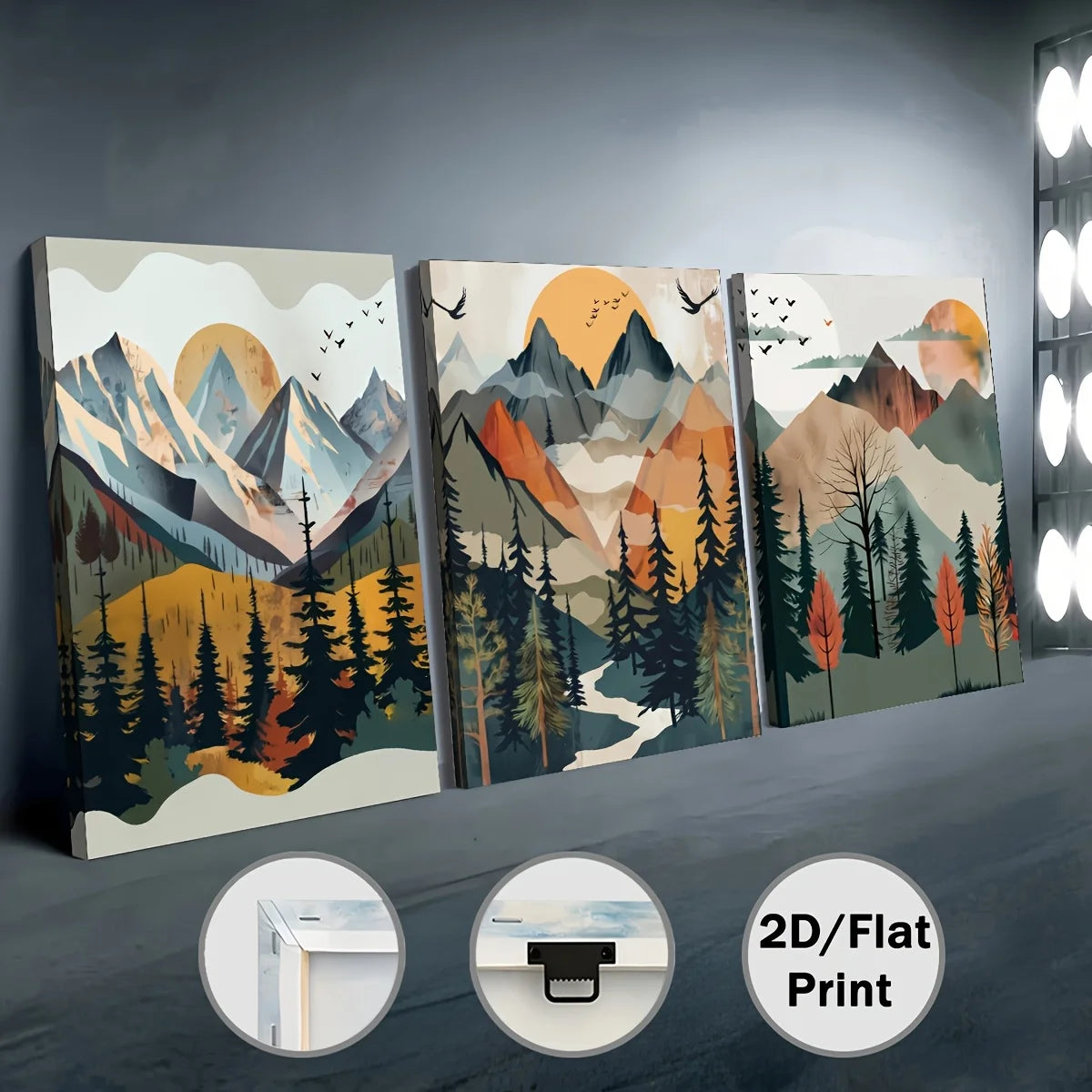 Abstract Mountain Landscape 3-Piece Wood Framed Canvas Wall Art Set, Scenic Nature Decor for Living Room Bedroom, Ready to Hang