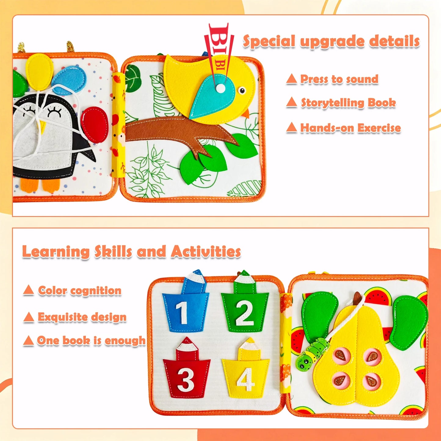 Children's baby early education intelligence learning baby toys felt learning board, busy board, busy book, cloth book, including life skills, alphabet, numbers, shapes colors, animals, weather, toddler travel toys, birthday