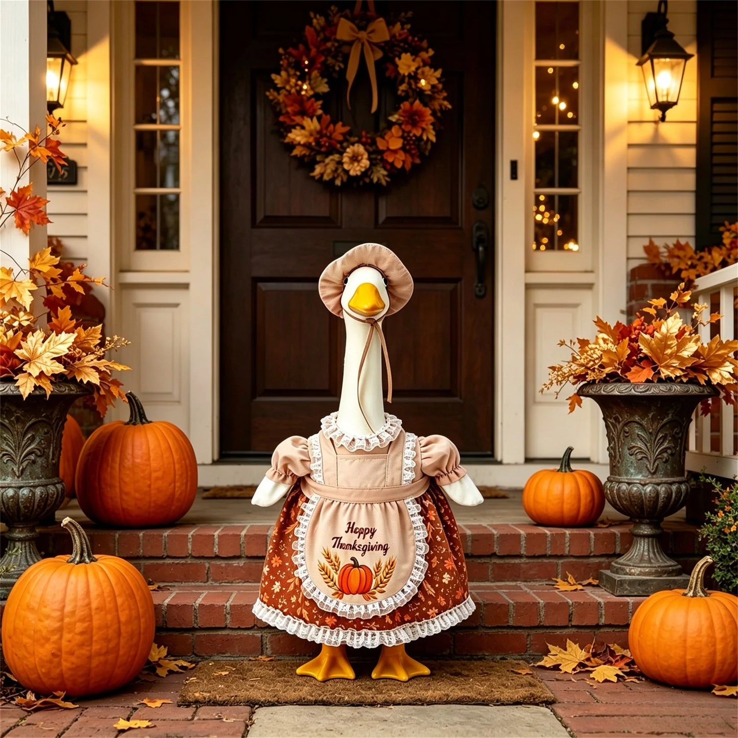Outfit Goose Statue In Goose Statue Goose-Statue-Floral Outfit For 23 In Apron Hat Thanksgiving Outfit For