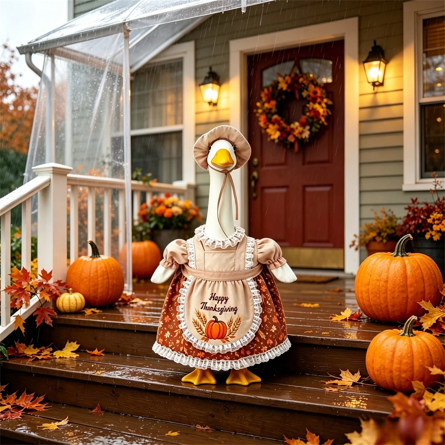 Outfit Goose Statue In Goose Statue Goose-Statue-Floral Outfit For 23 In Apron Hat Thanksgiving Outfit For