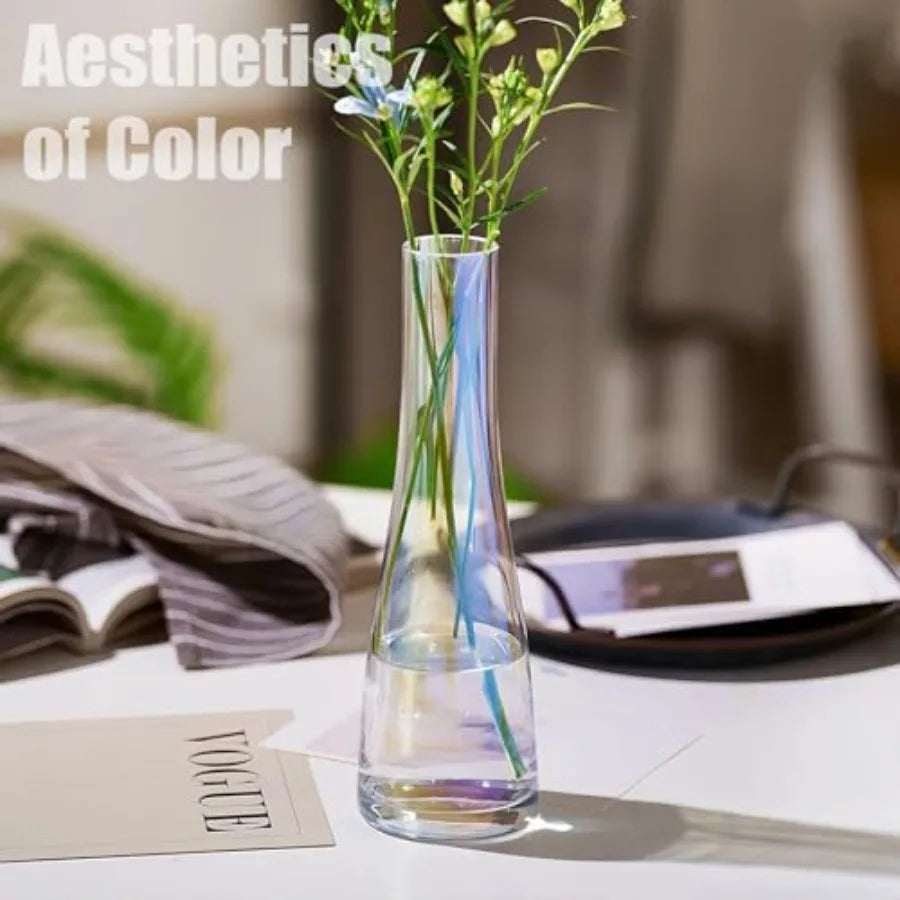 8.3'' Single Flower Vase, Small Glass Bud Vase Clear Single Stem Rose Vase, Colorful Tall Skinny Vases for Flowers Centerpieces