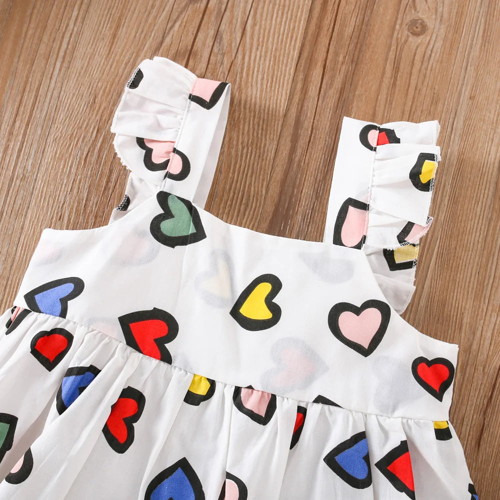 Baby Girl Dress Summer Colorful Love Girl Dress Cute Dragonfly Crossbody Bag Baby Girl Dress (0-3 Years Old)
