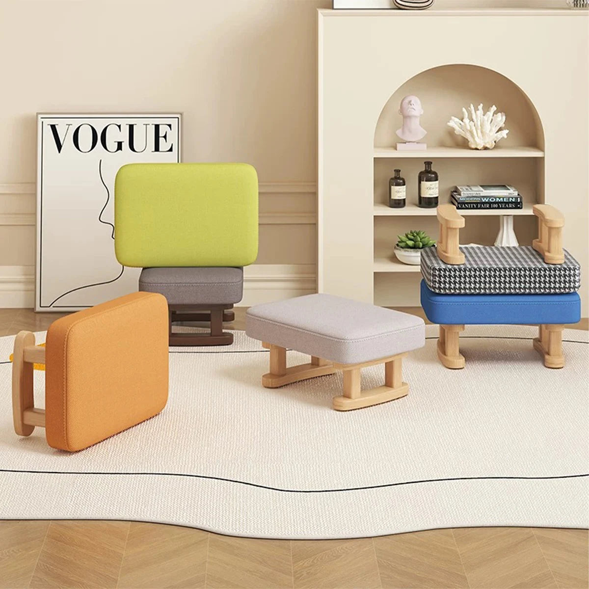 Coffee Color Solid Wood Rocking Footstool Linen Upholstered Padded Ottoman Stool Portable Small Shoe Changing Bench Low Foot Rest Stool for Entryway Living Room Sofa Side Bedroom Home Furniture 1 Piece