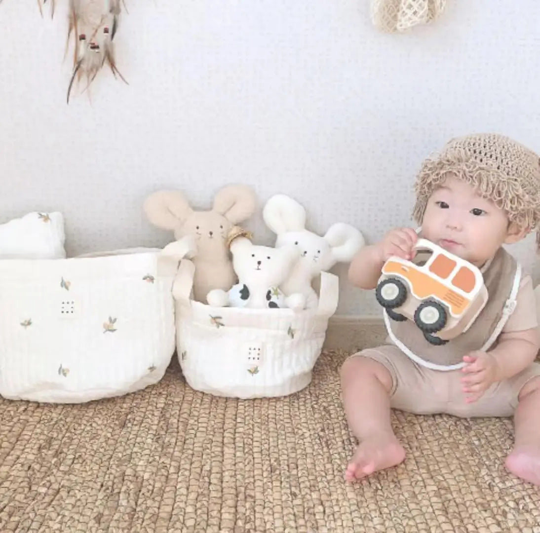 Cute Bear Embroidery INS Baby Bag Diaper Bag Caddy Nappy Cart Mummy Maternity Bag for Newborn - Storage Organizer for Toys And D