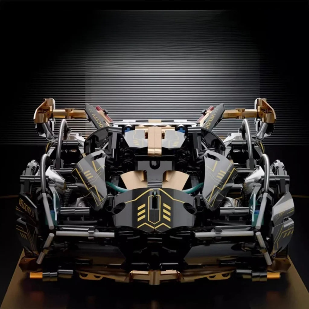Black V12 Block Roadster RC Tech Racer 1:14 DIY Roadster Building Block Assembly Block Car Toy Birthday Gift （1280+Granule）