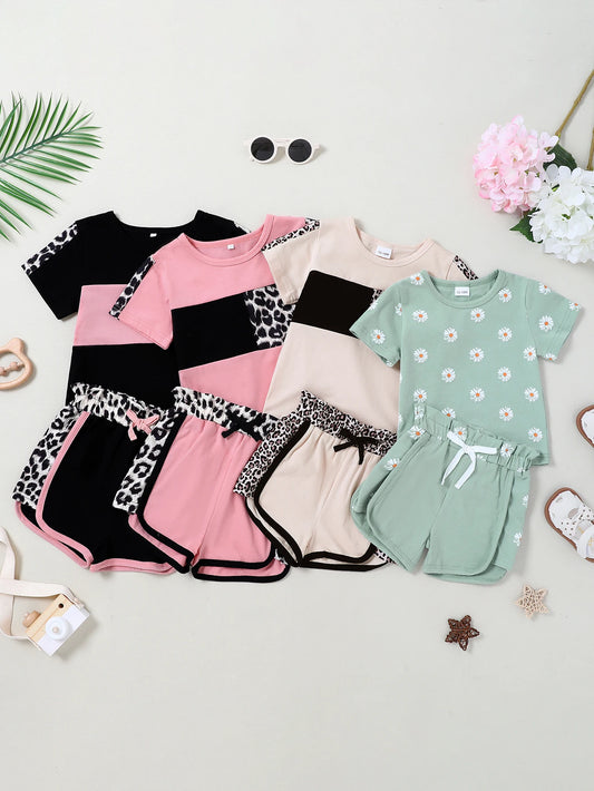 Toddler Baby Girl Clothes 12M-5T Cute Summer Outfits Short Sleeve T-shirt Tops Leopard Camo Printed Shorts Set
