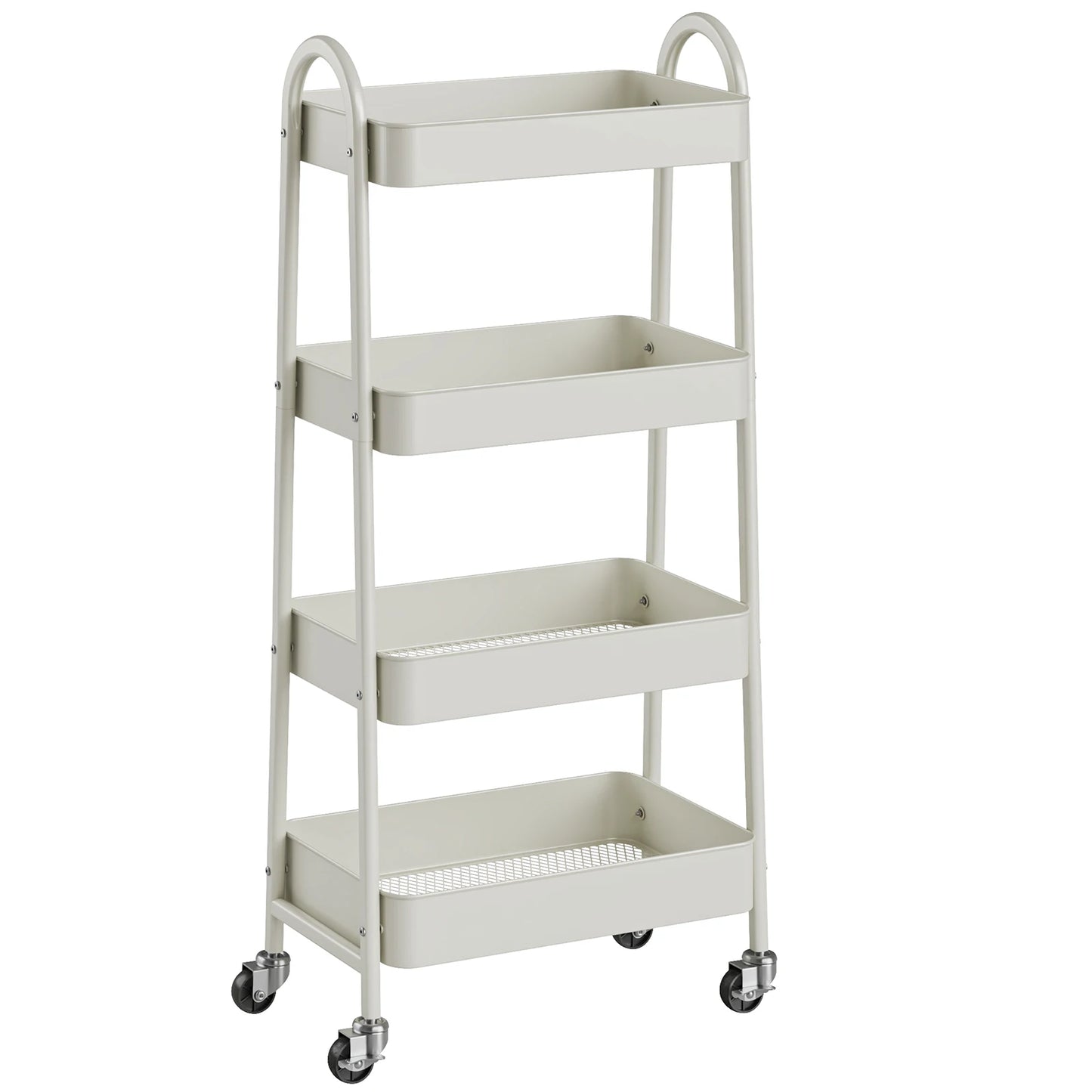 MCQ 4 Tiers Mobile Metal Frame Kitchen Cart Rolling Storage Shelf with Lockable Caster Wheels Organization Utility Cart for Livingroom Kitchen Narrow Places ﻿