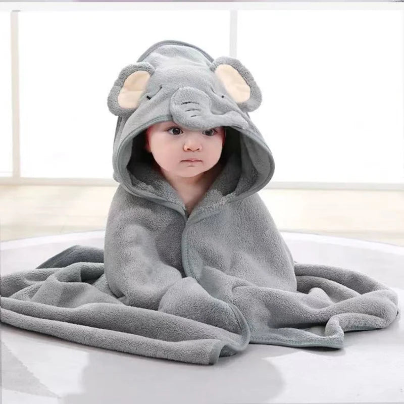 Toddler Bathrobe Infant Bath Towel Boy Girl Blankets Swaddle With Hood Cartoon Coral Fleece Towel Blanket Newborn Kids Bedding