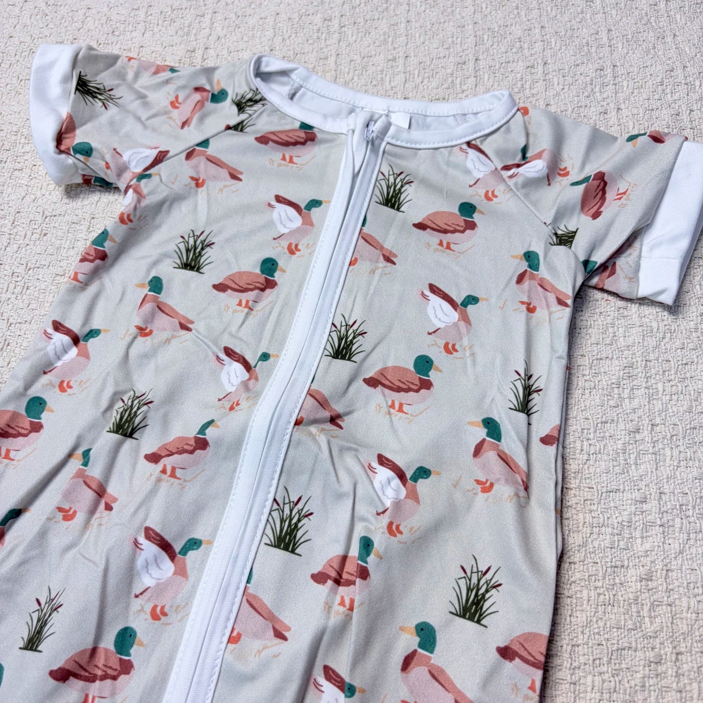 Baby Boy Summer Zipper Romper Short Sleeves Duck Design Sibling Outfit Toddler Clothes Comfortable Casual Wear
