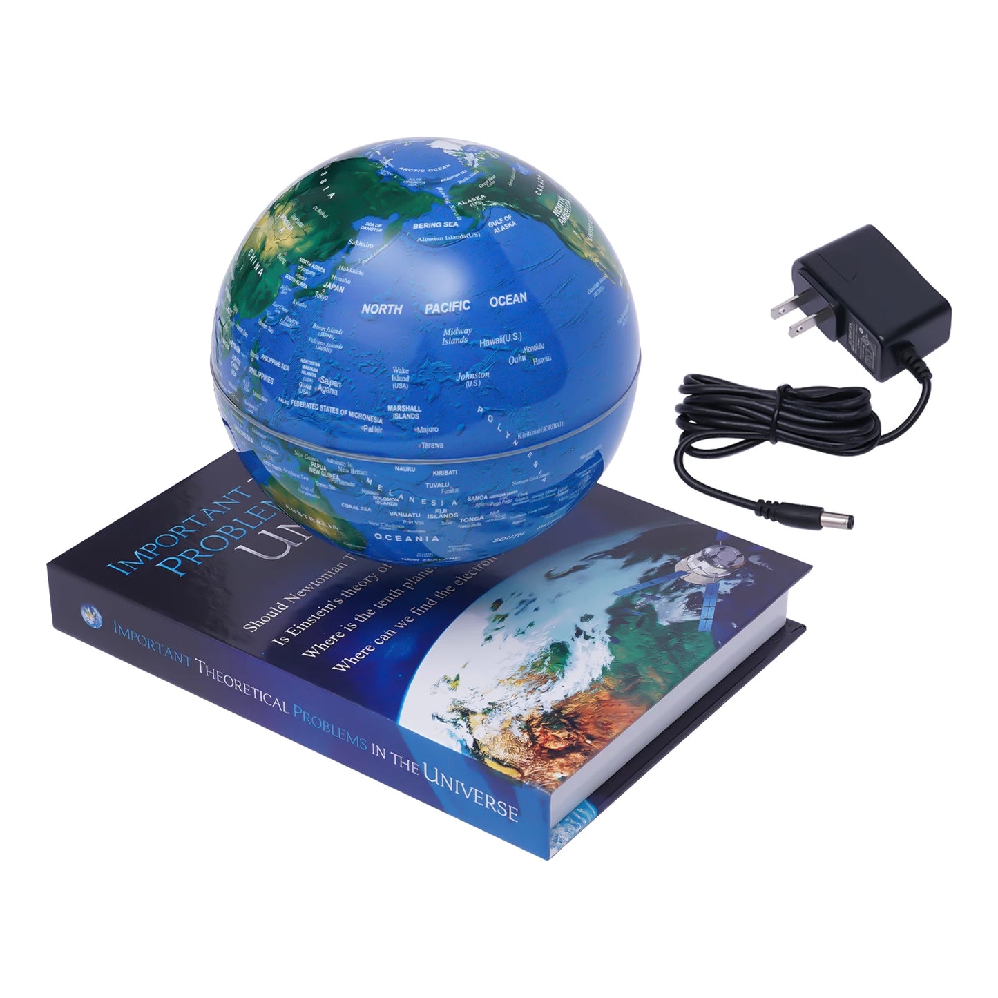 Magnetic Levitation Floating Globe 6 Inch Dark Blue ABS Book Base 100-240V Auto Rotating Geographic Globe Gradient Color LED Light 3-5W Low Power LED Levitating World Map Lamp For Home Office Kids Classroom