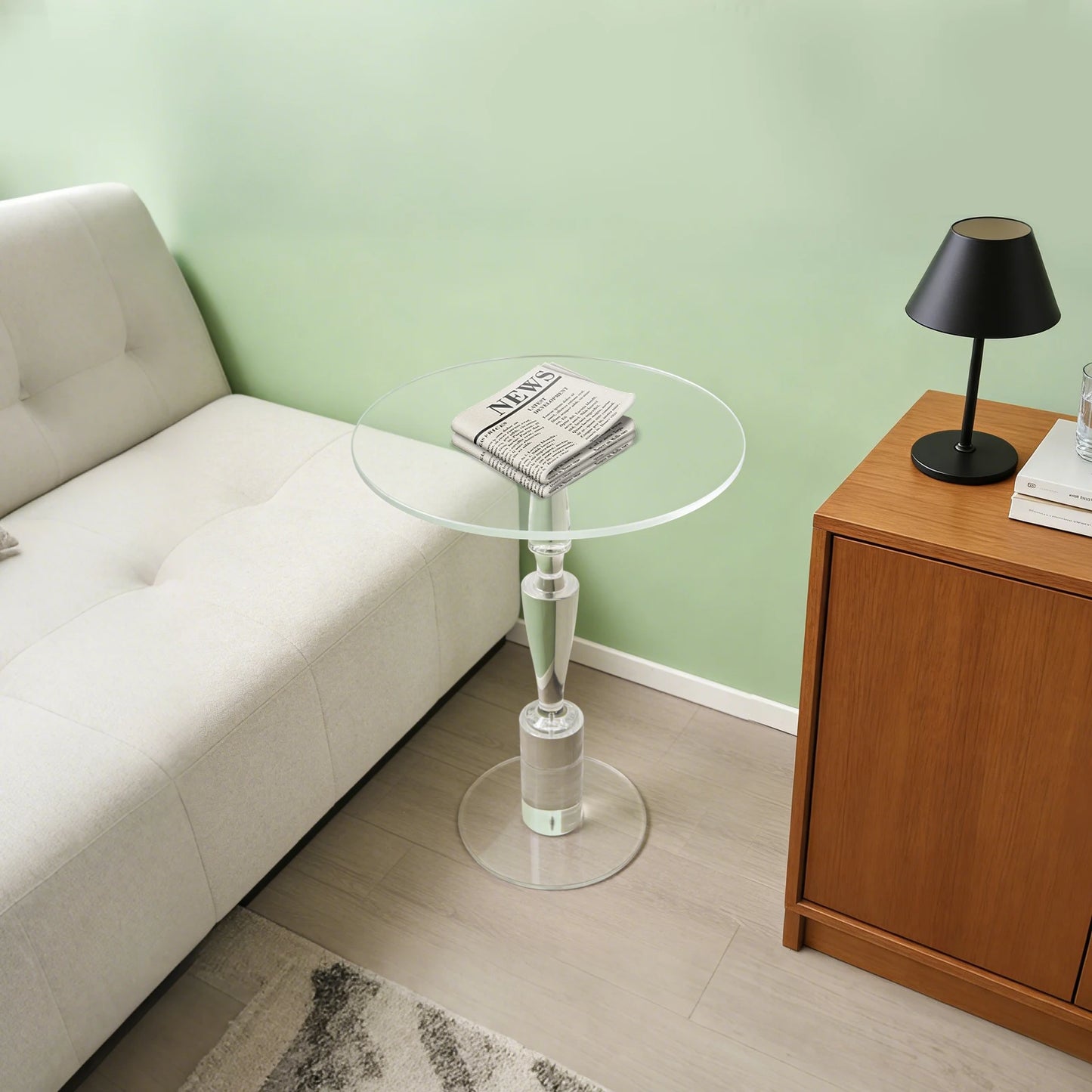 Clear Acrylic Round Side Table, End Table, 55cm/21.65in High Nightstand Pedestal Table for Living Room, Bedroom, Balcony, Used As a Coffee Table, a Nightstand, a Corner Table, Capacity: 20kg/44.09 lbs