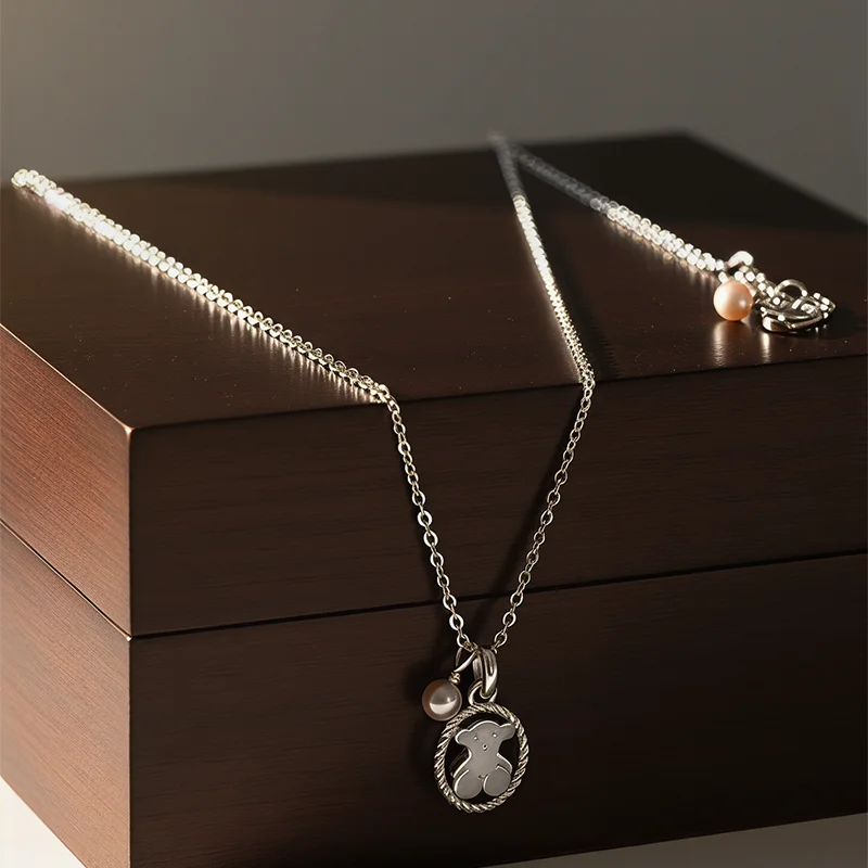 New 925 Silver Bear Necklace 3D Full Diamond Teddy Bear Necklace