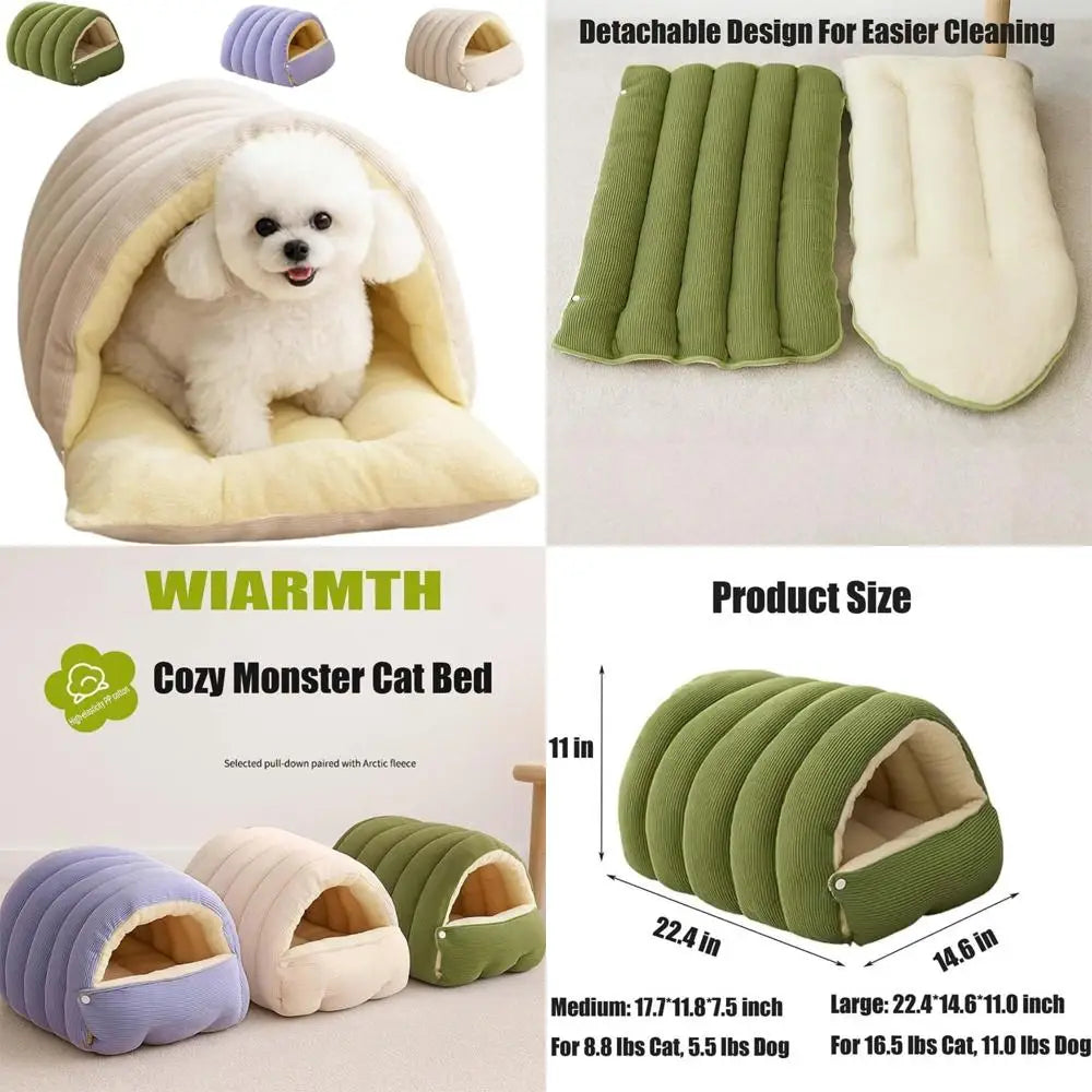 Cozy Winter Cave Dog Bed: Enclosed Plush Cover for Dogs and Cats, Removable Washable, Suitable for Small to Large Pets