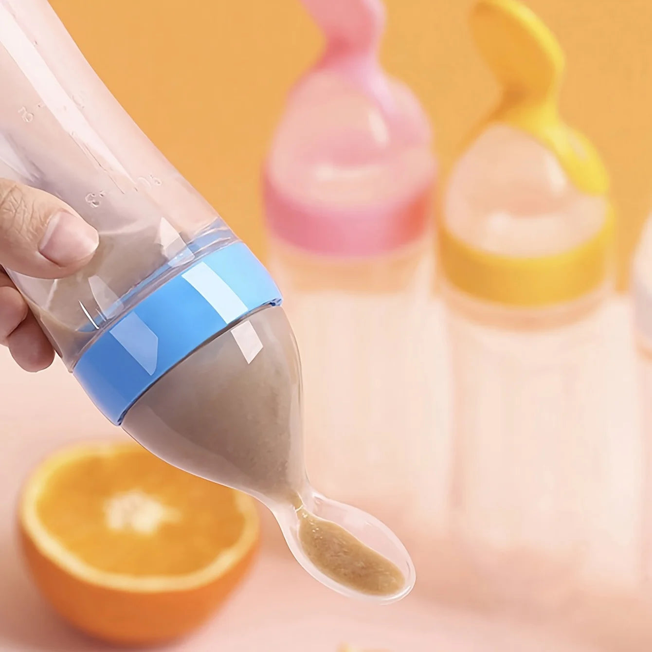 7pcs/set Baby Feeding Set: 2pcs Silicone Feeding Bottle with Spoon,Squeeze Baby Food Dispensing Feeder,2pcs Fresh Food Feeder Pacifier,3-Size Nipples, Toddler Feeding Bottle Set