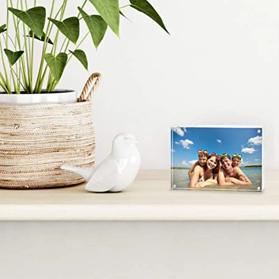 Acrylic Picture Frame - Double Sided Frames with Magnetic Corners - Transparent Acrylic Frames for Desk or Tabletop Display - P