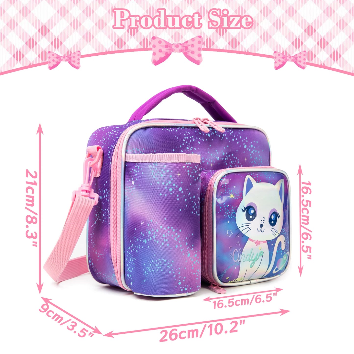 MYHSBYO Cute Animal Kids Lunch Bag Set Washable Lunch Bag Reusable Leakproof Bag for School & Nursery It's Beautiful for Girls