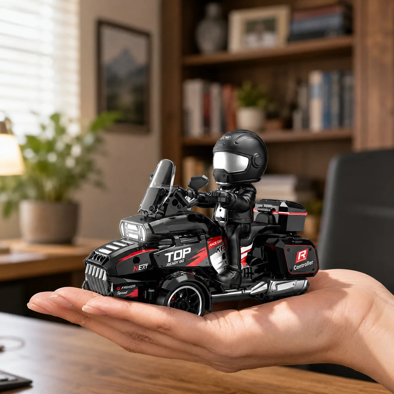 1/43 RC Drift Motorcycle, 2.4GHz Remote Control 3-Wheel Drift Trike with Detachable Rider Figure, LED Lights, High-Speed Racing Motorcycle Toy, Mini RC Car, USB Rechargeable, Birthday Christmas Gift for Kids Boys Adults