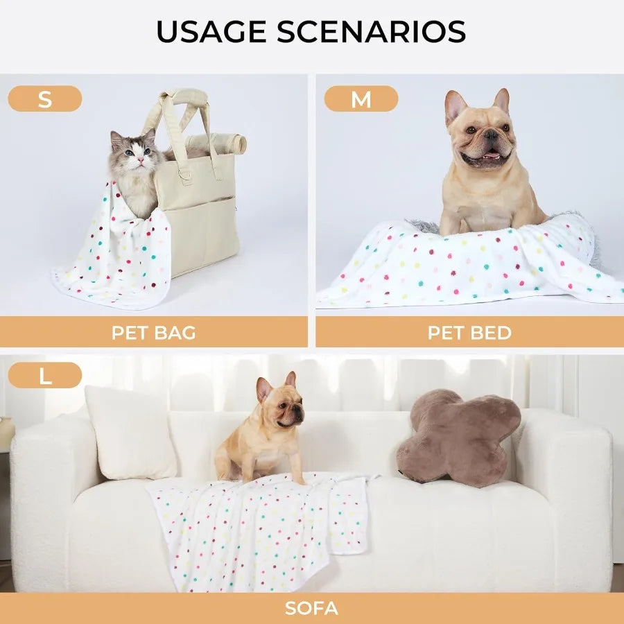 1 Pack 3 Blankets Super Soft Cute Dot Pattern Pet Blanket Flannel Throw for Dog Puppy Cat Beige Brown Pink Small Ideal for Cozy