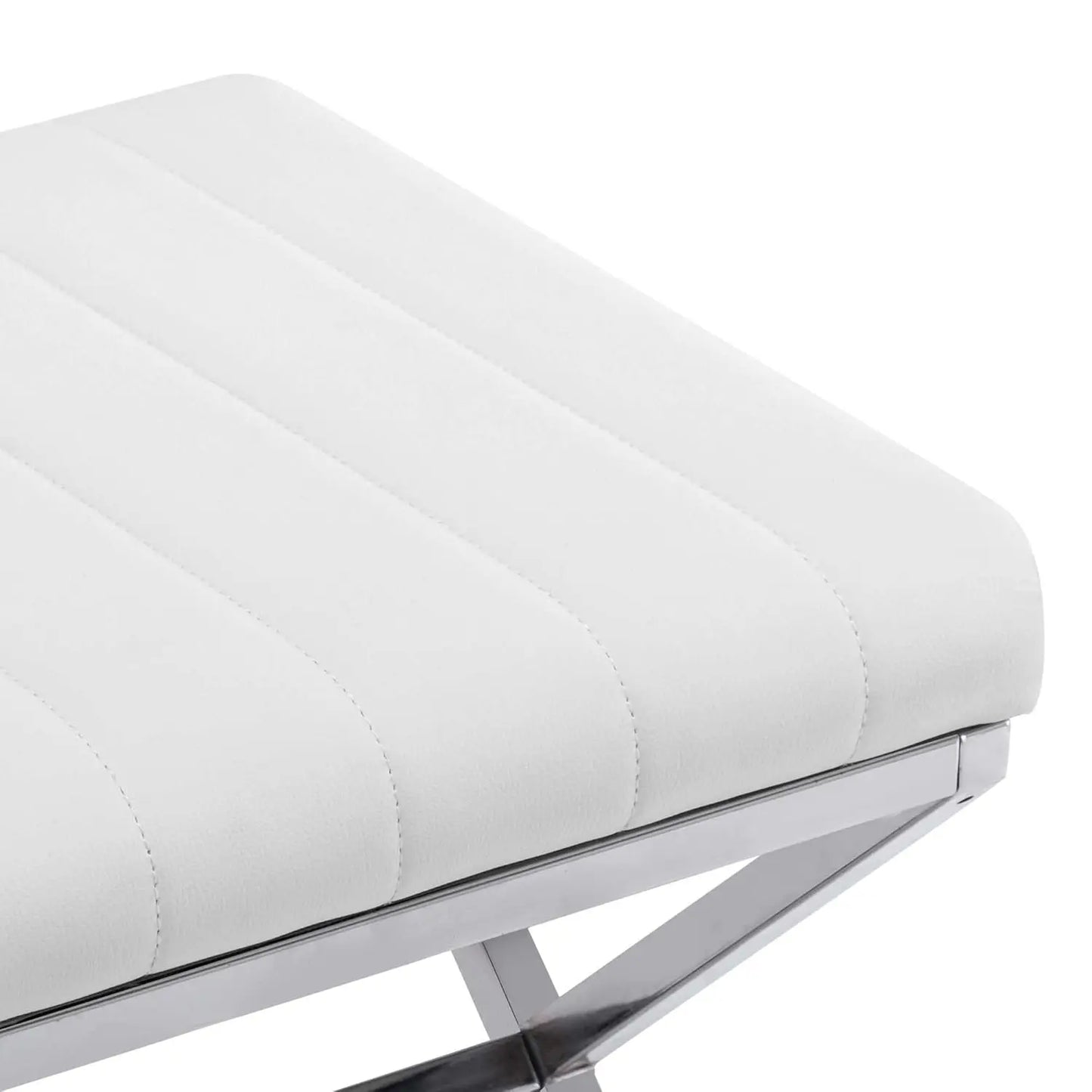 Modern PU Leather Padded Ottoman Stool Chair X Metal Legs Rectangle Vanity Bench Foot Rest Living Room Bathroom Custom