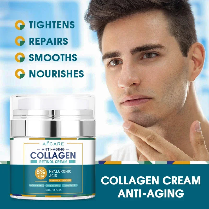 Men 8% HA Collagen Wrinkle Remover Face Cream Anti-aging Fade Fine Lines Firming Lifting Moisturizing Tighten Beauty Skin Care