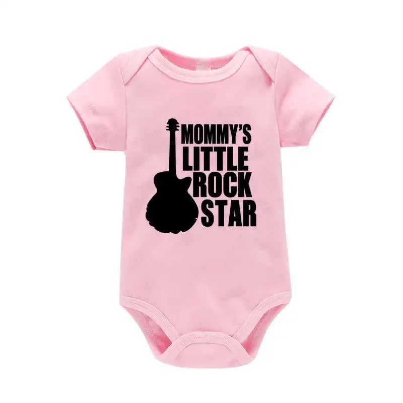 Mommy's Little Rock Star Print Baby Boy Girl Bodysuit Cotton Summer Newborn Onesie for 0-24 Months
