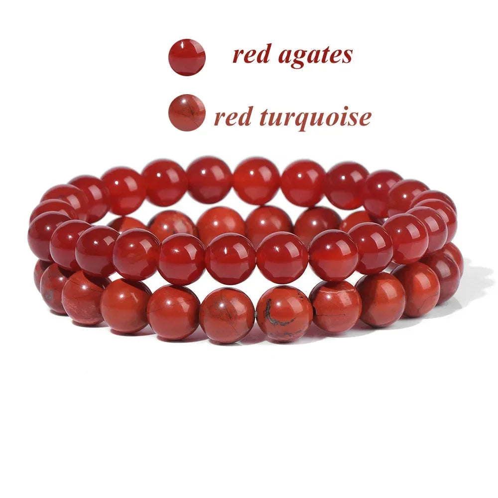 2Pcs Colorful Natural Stone Bead Bracelet Set 8MM Natural Agates Turquois Amethysts Quartzs Gem Stretch Bangle Jewelry Gift