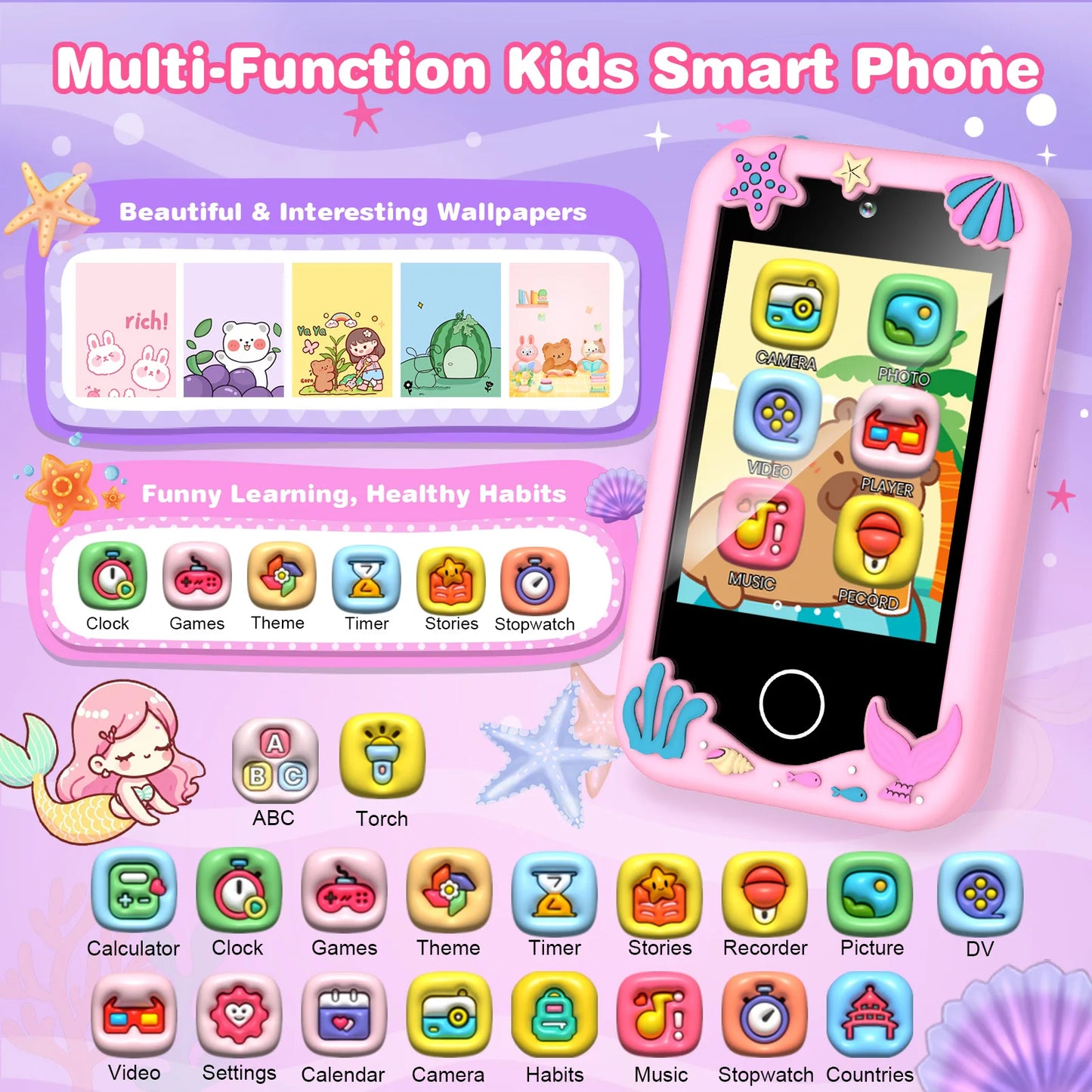 M SANMERSEN Kids Smart Phone for 3-6 Year Olds – 2.8" Touchscreen, Dual Camera, 28 Learning Games, MP3 Music Player, 32GB SD Card – Educational Toddler Phone Toy for Boys & Girls