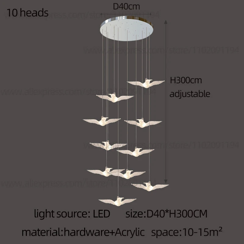 Led Bird Pendant Lamp Home Decoration Lighting Hanging Lamp Design Loft Living Room Showroom Apartment Ceiling Villa Chandelier
