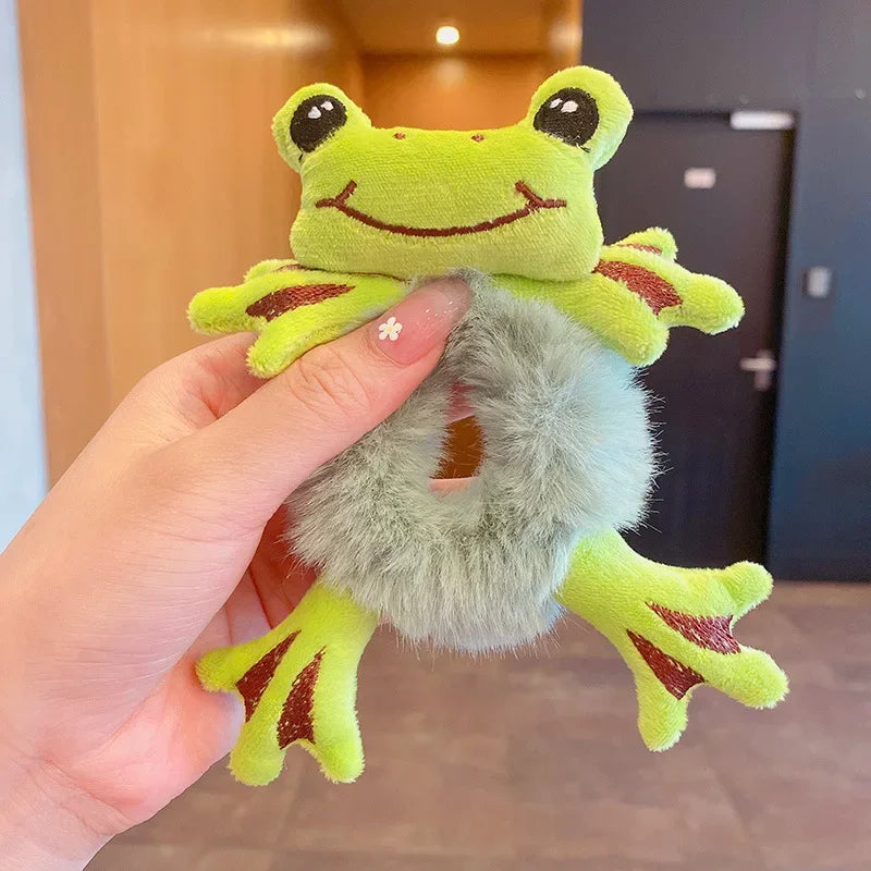 1pcs Cute Funny Green Frog Plush Hair Circle Elastic Scrunchies Soft Headwear For Women And Girls To Create Stylish Ponytail Bun Hairstyle Comfortable And Stretchy Hair Band That Holds Hair Firmly All Day Long hair accessorie