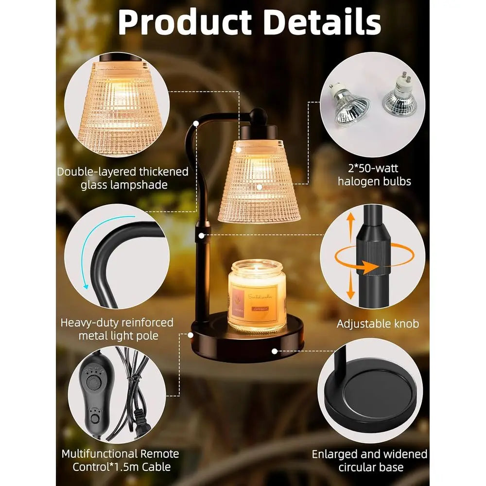 Candle Warmer Lamp or Jar Candles, Height Adjustable & Dimmable with 2/4/8H Timer, 2*50W Hgen Wax Melter Warmer for Home Office