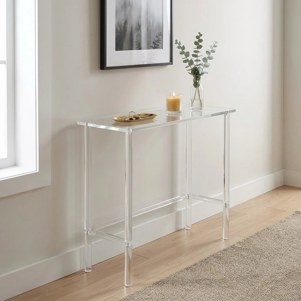 Clear Acrylic Console Table, 23.6in Tall Narrow Rectangular Side Table for Entryway, Slim Modern End Table for Living Room Sofa Hallway Bedroom Small Spaces Apartment