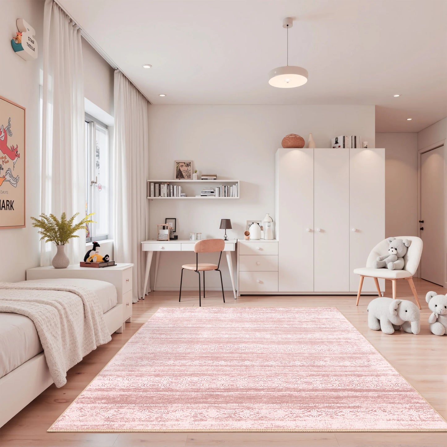[Pink Area Rug] Dusty Pink 8x10 Rugs - Pink Area Rugs For Living Room - Washable Non Slip Rug - Cute Modern Boho Carpets - Foldable Rug Perfect For Indoor - Bathroom - Kitchen - Bedroom - Decor Home Decor(Blush Pink)