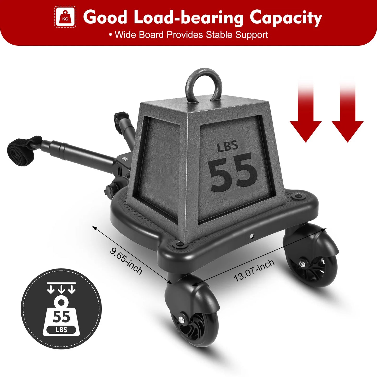 2 in 1 Universal Stroller Board with Detachable Seat Kids Standing Sit Buggy Board Wheeled Pram Pedal Adapter Load 25KG Black