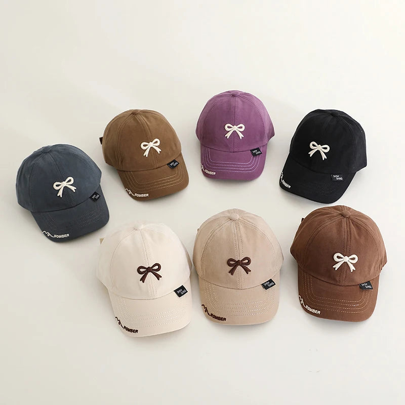 1-4Year Children Bow Duck Tongue Hat Solid Color Kids Baseball Hat Fashion Baby Outing Sunshade Visor Boy Girl Cotton Peaked Cap