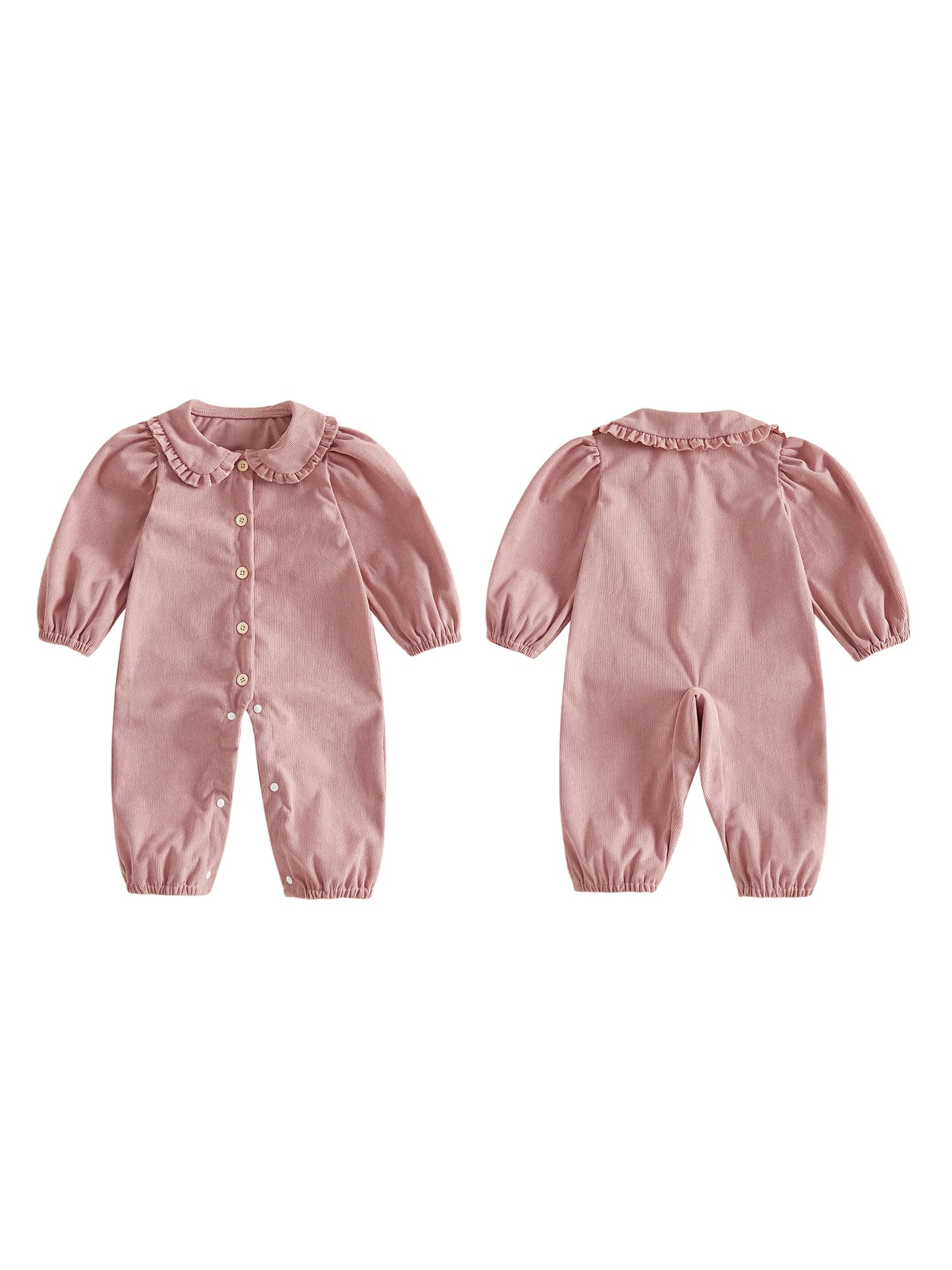 Infant Girl Collar Solid Color Romper Puff Long Collar Jumpsuit Doll Girl-Romper Puff Long Infant Girl Romper