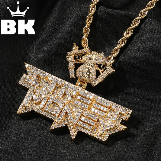Icy Street Money Pendant With Dollar Bag Guns Hook Mens Necklace 18K Gold Plated Iced Out 5A CZ Hip Hop Jewelry
