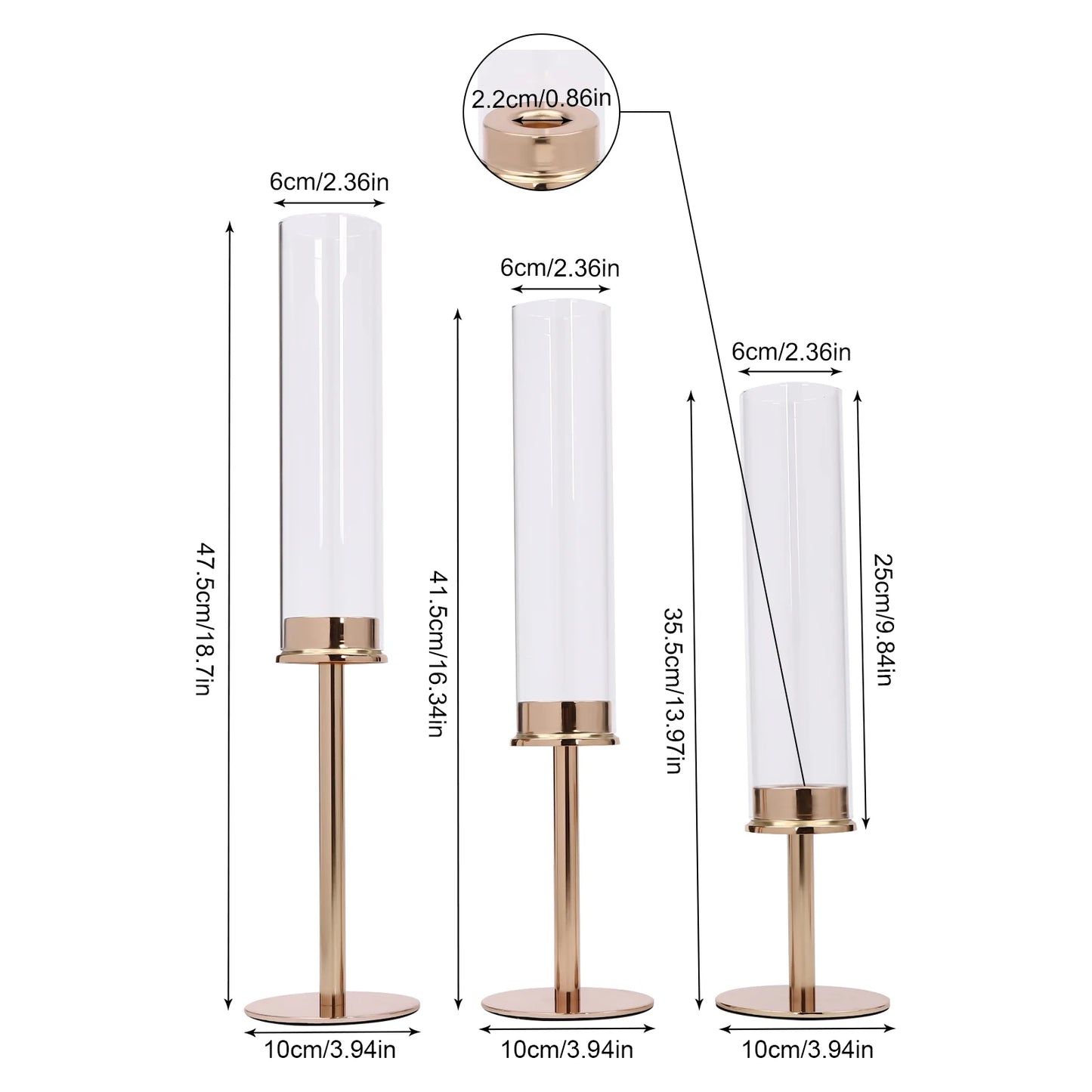 6PCS Candle Holder, Different Heights, Windproof, Gold, Decorative Glass Pillar Candle Holders for Home, Wedding, Party, Dinner