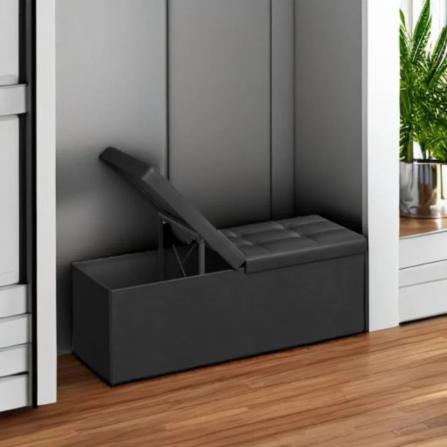 Collection - 43 Inches Storage Ottoman Bench With Flipping Lid, Storage Chest With Iron Frame Support, Load 660 L