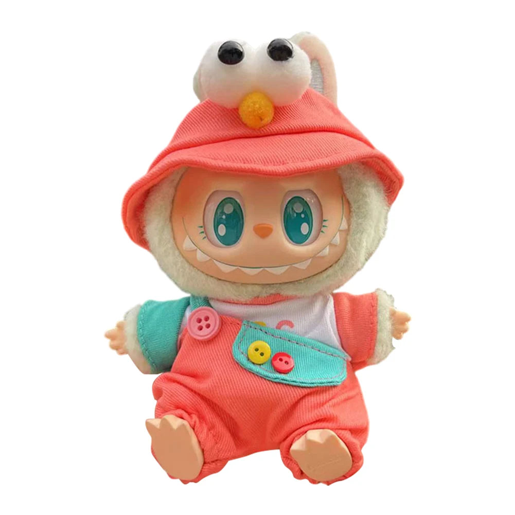17cm Mini Plush Doll's Clothes Outfit Accessories for Korea Kpop Labubu Dolls Sit Party Overalls Clothing Gift （Only clothes）