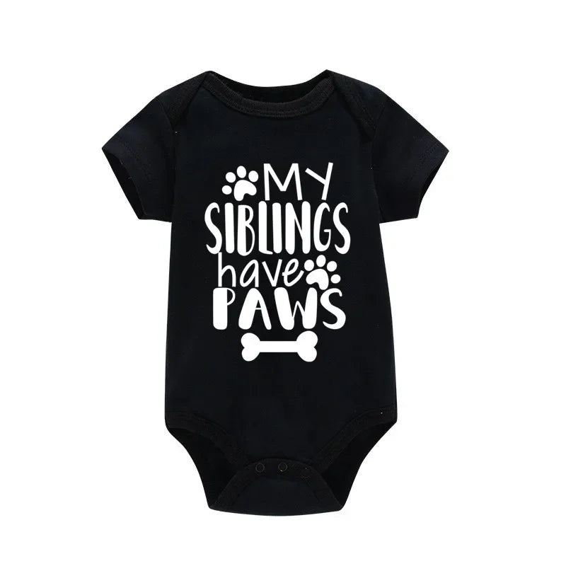 My Siblings Have Paws Newborn Baby Bodysuit Summer Short Sleeve 100% Cotton Jumpsuit Toddler Infant Outfits