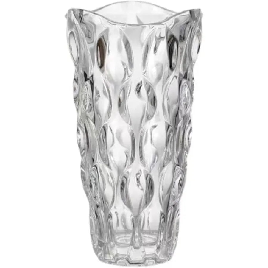 Luxury Tall Glass Vase, Premium Geometric Shape Flower Vase - White Textured Surface Home Decor, Decorative Modern Farmhouse
