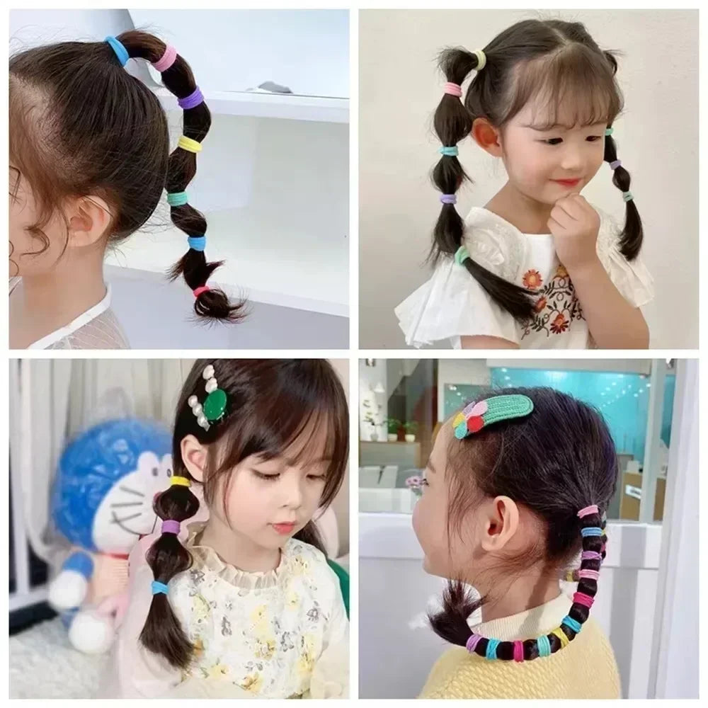 50Pcs Colorful Nylon Elastic Hair Ties for Girls Ponytail Hold Scrunchie Rubber Band Kid Fashion Hair Accessories