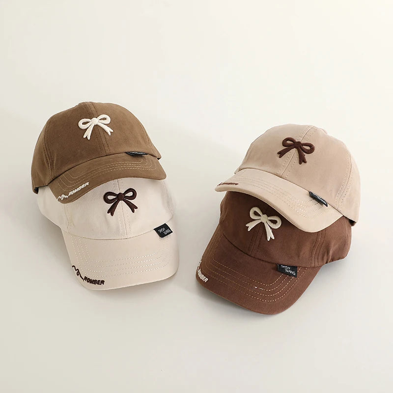 1-4Year Children Bow Duck Tongue Hat Solid Color Kids Baseball Hat Fashion Baby Outing Sunshade Visor Boy Girl Cotton Peaked Cap