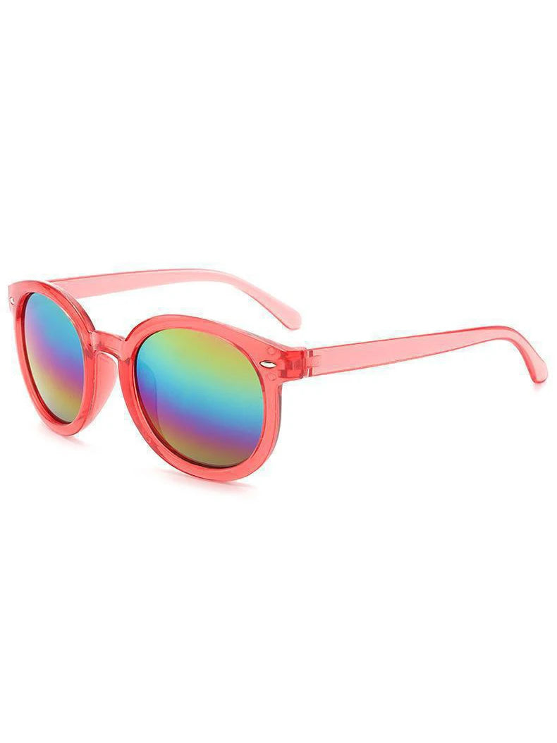 Neon Round Kids Sunglasses Reflective Rainbow Lenses UV Protection Colorful Shades for Boys Girls Beach Outdoor Fun KJ076