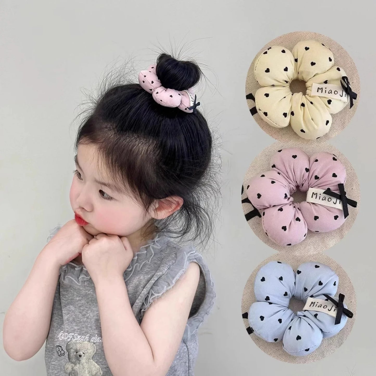1PC　Cute Flower - Shaped Hair Scrunchies for Kids, Heart - Printed Elastic Hair Ties, Sweet Hair Accessories for Girls