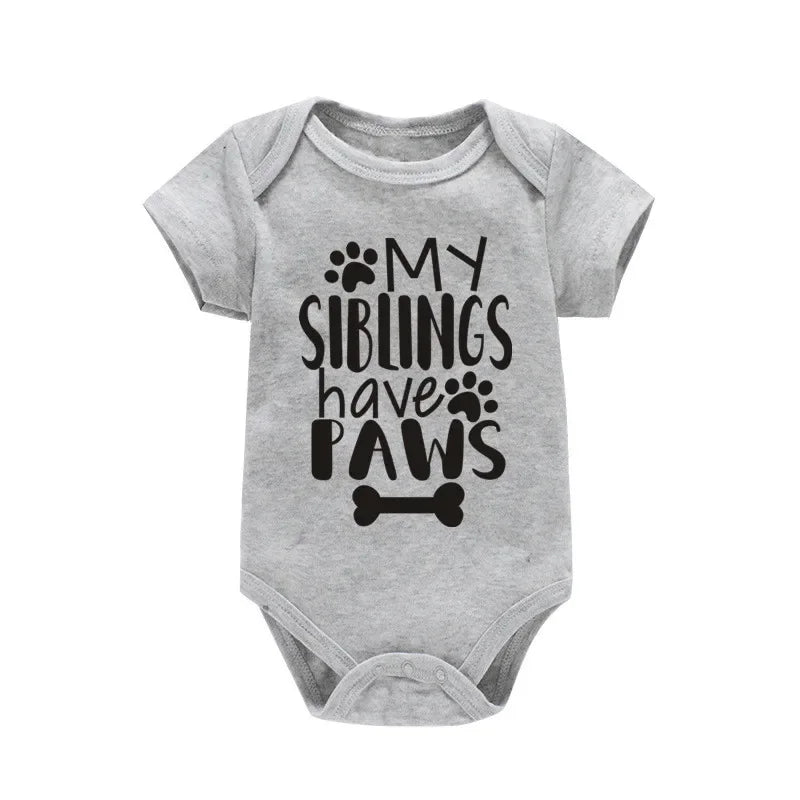 My Siblings Have Paws Newborn Baby Bodysuit Summer Short Sleeve 100% Cotton Jumpsuit Toddler Infant Outfits