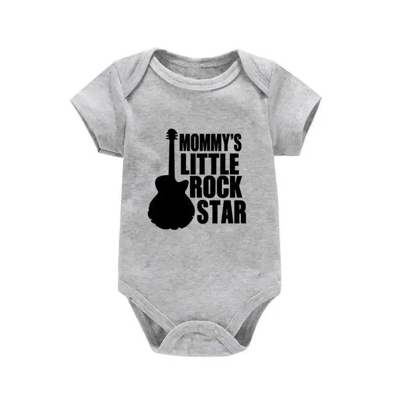 Mommy's Little Rock Star Print Baby Boy Girl Bodysuit Cotton Summer Newborn Onesie for 0-24 Months
