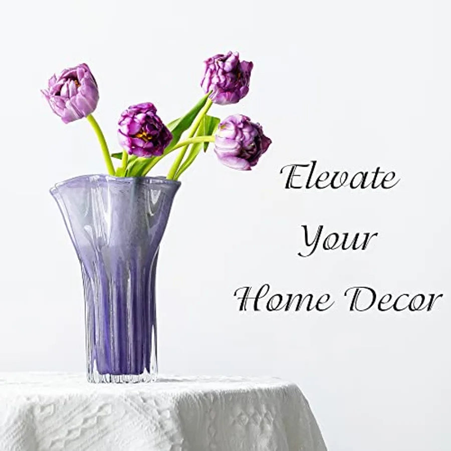8'' Blown Glass Flower Vase for Home Wedding Modern Centerpieces Decorative Purple
