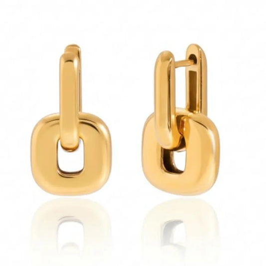 18K Gold Plated Stainless Steel Chunky Link Hoop Earrings for Women, Bold Geometric Statement Earrings Waterproof Fashion Jewel