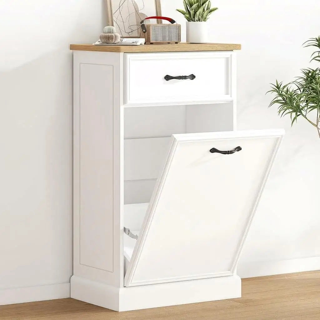 Trash Cabinet Tilt Out, Hidden Trash Can Cabinet 10 Gallon Storage Holder, Freestanding Pet-Proof Garbage Can Cabinet for Kitchen Dining Living Room